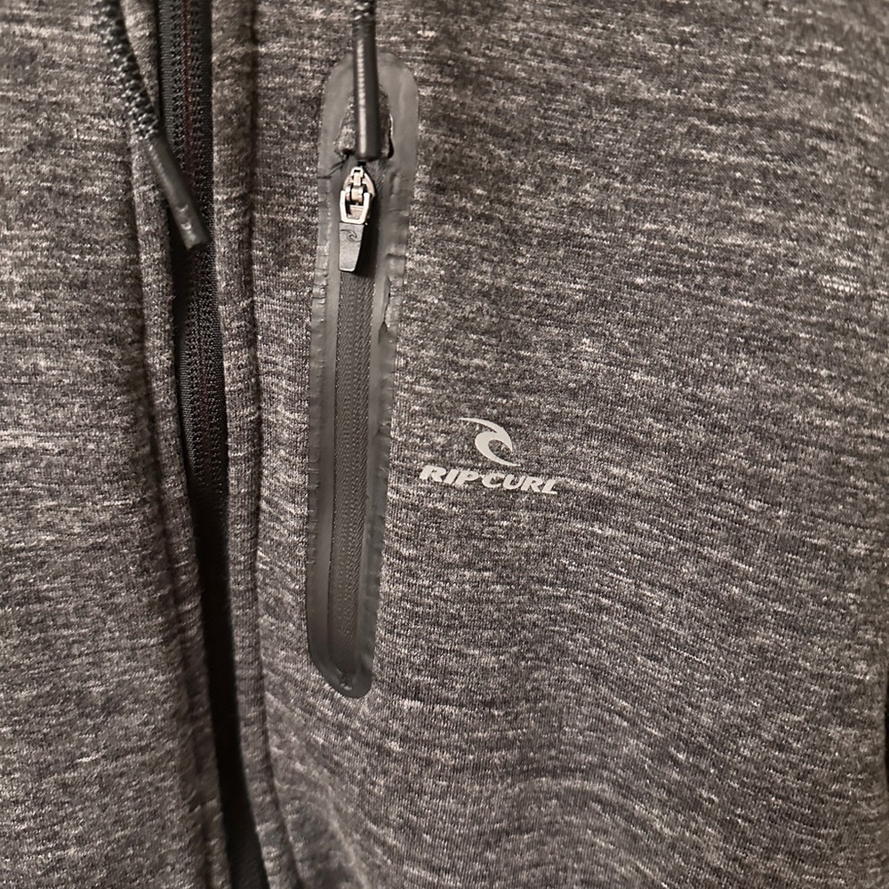 Rip Curl Anti Series Sz S Charcoal‎ Hooded Zip Up Jacket Orange Fleece Lining - Picture 2 of 7